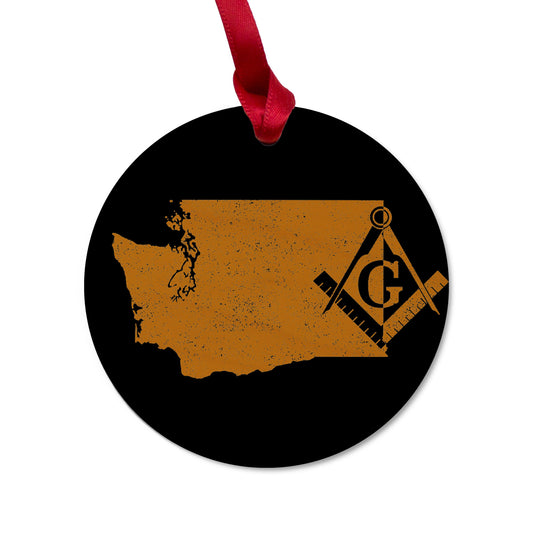 Washington square & compass freemason symbol state map - Round Wooden Maple Ornament