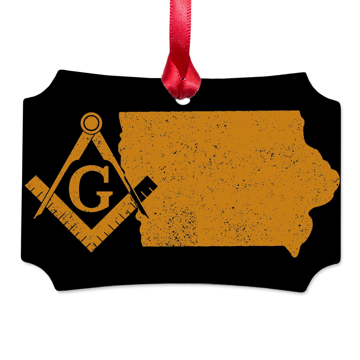 Iowa square & compass freemason symbol state map - Scalloped Aluminum Ornament