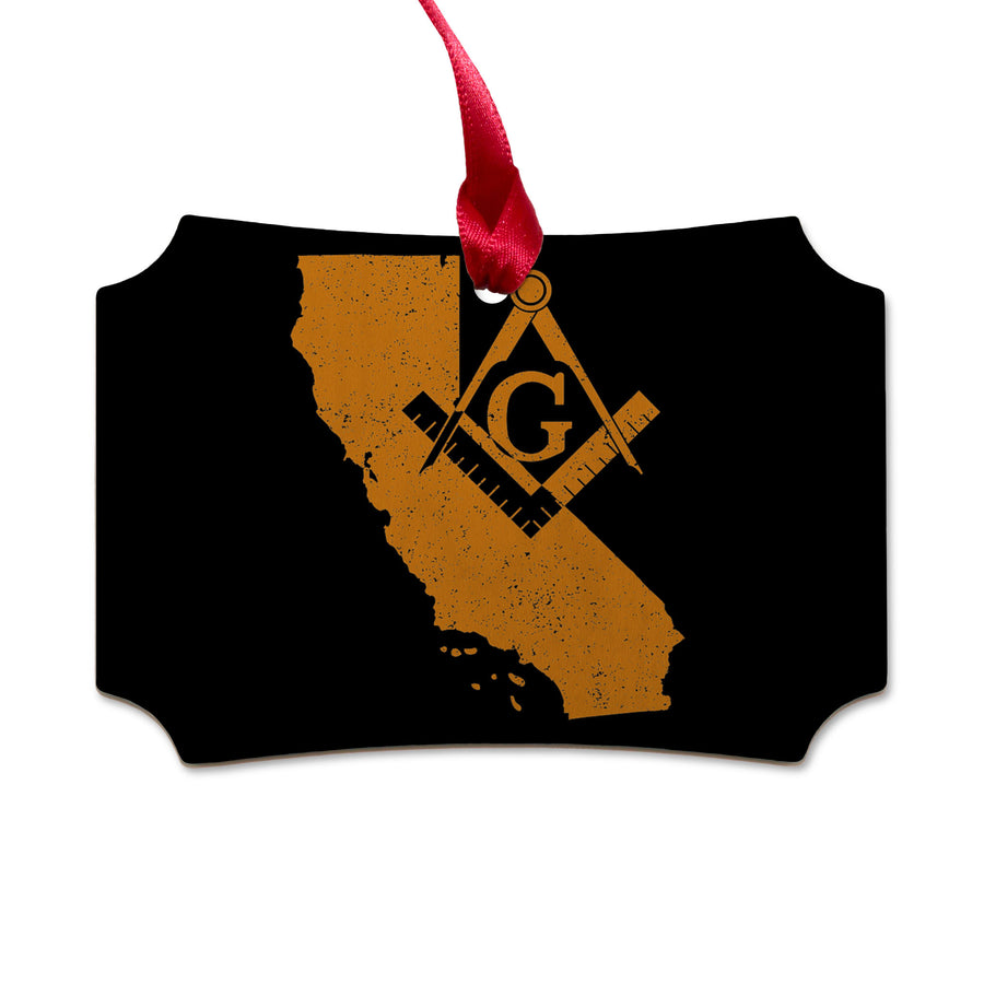 California square & compass freemason symbol state map - Scalloped Wooden Maple Ornament