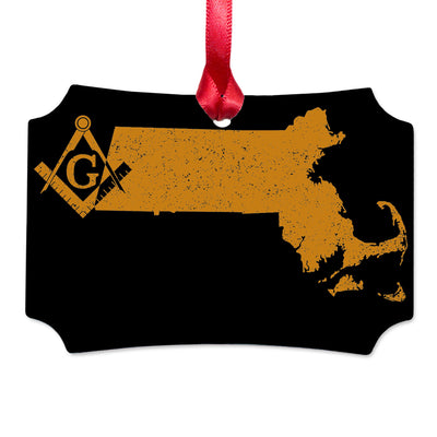 Massachusetts square & compass freemason symbol state map - Scalloped Aluminum Ornament