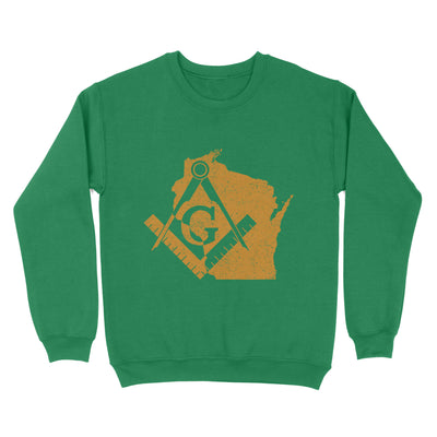 Wisconsin Freemason State Map Square & Compass Symbol - Sweatshirt