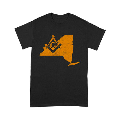 New York Freemason State Map Square & Compass Symbol - T Shirt