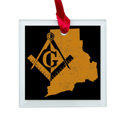 Rhode Island square & compass freemason symbol state map - Glass Square Ornament