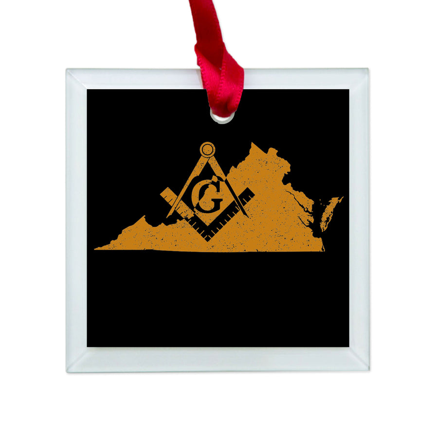 Virginia square & compass freemason symbol state map - Glass Square Ornament