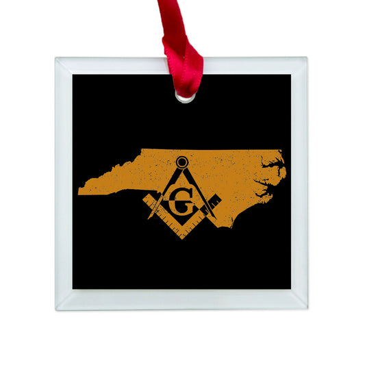 North Carolina square & compass freemason symbol state map - Glass Square Ornament