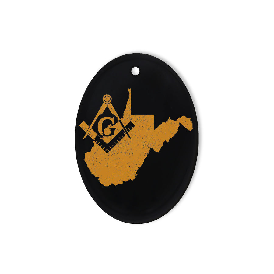 West Virginia square & compass freemason symbol state map - Oval Ceramic Ornament