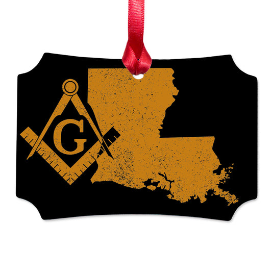 Louisiana square & compass freemason symbol state map - Scalloped Aluminum Ornament