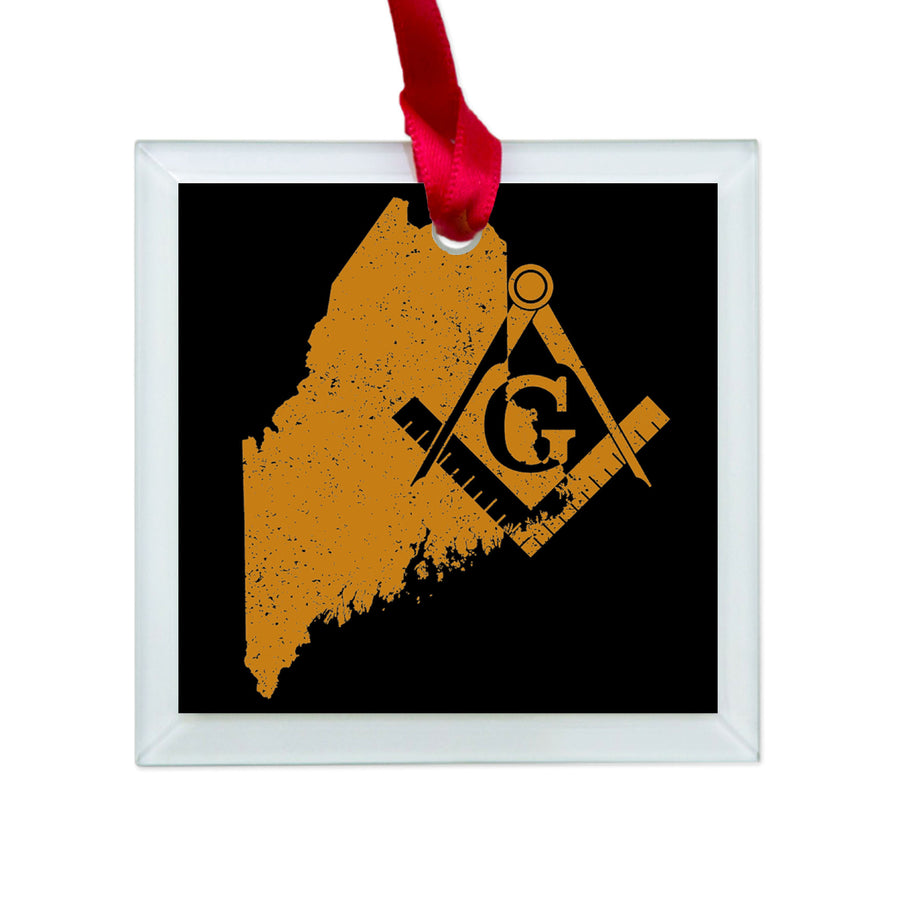 Maine square & compass freemason symbol state map - Glass Square Ornament