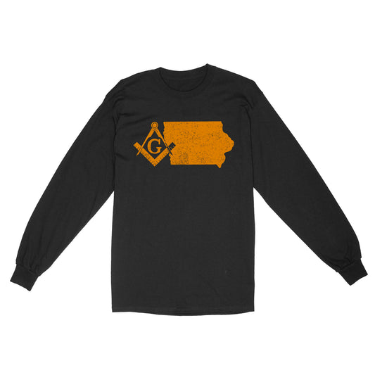 Iowa Freemason State Map Square & Compass Symbol - Long Sleeve