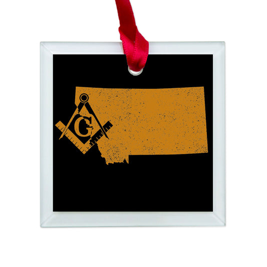 Montana square & compass freemason symbol state map - Glass Square Ornament