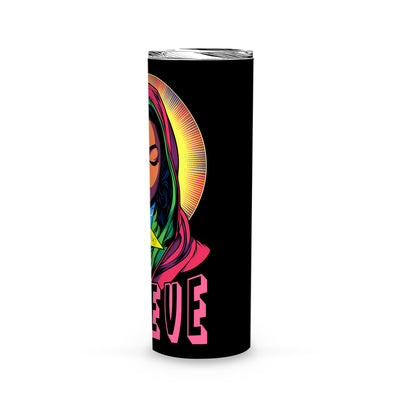 Pink Woman Pray Believe Faith Sister Lady Girl Breast Cancer Awareness - Skinny Tumbler - OES230720_03