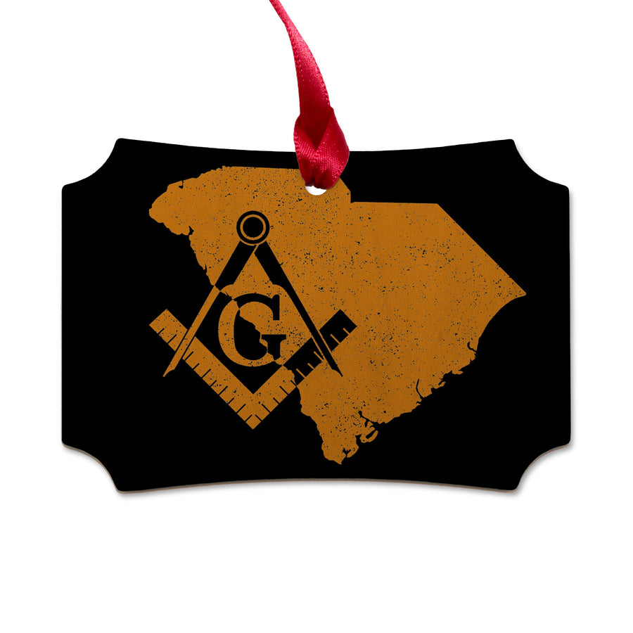 South Carolina square & compass freemason symbol state map - Scalloped Wooden Maple Ornament