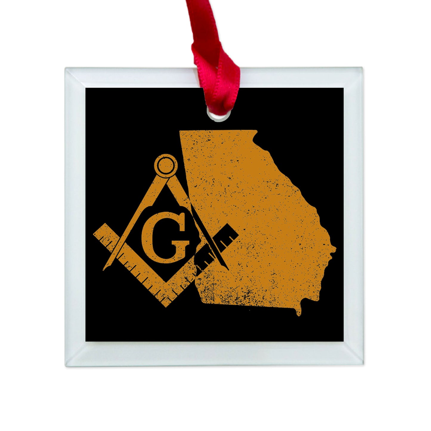 Georgia square & compass freemason symbol state map - Glass Square Ornament