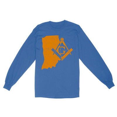 Indiana Freemason State Map Square & Compass Symbol - Long Sleeve