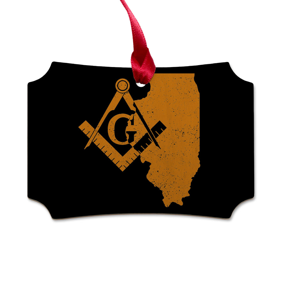 Illinois square & compass freemason symbol state map - Scalloped Wooden Maple Ornament