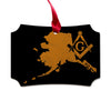 Alaska square & compass freemason symbol state map - Scalloped Wooden Maple Ornament