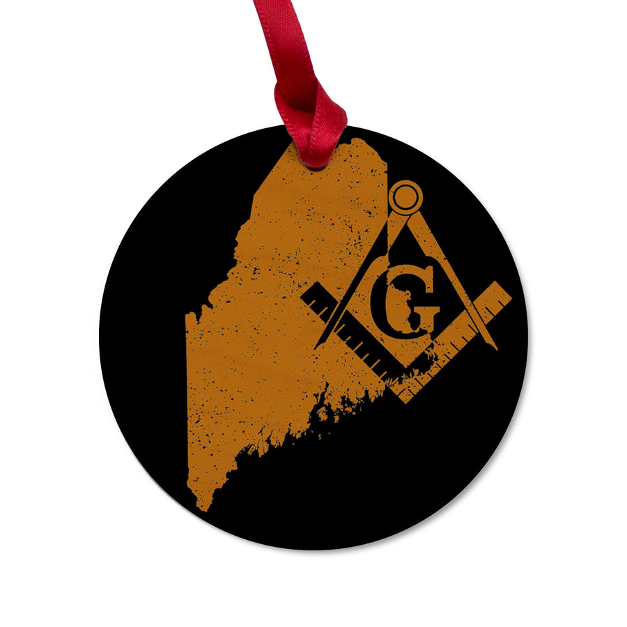 Maine square & compass freemason symbol state map - Round Wooden Maple Ornament