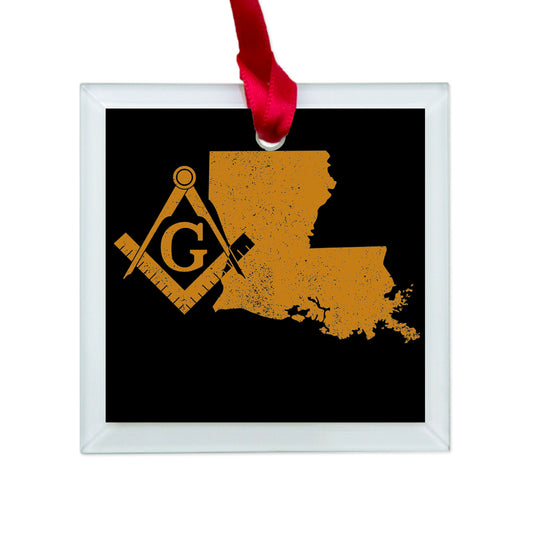 Louisiana square & compass freemason symbol state map - Glass Square Ornament