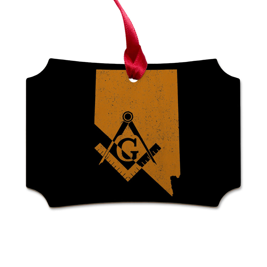 Nevada square & compass freemason symbol state map - Scalloped Wooden Maple Ornament