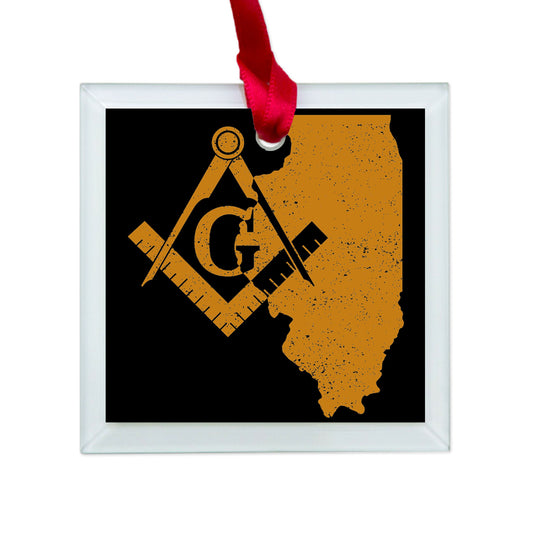 Illinois square & compass freemason symbol state map - Glass Square Ornament