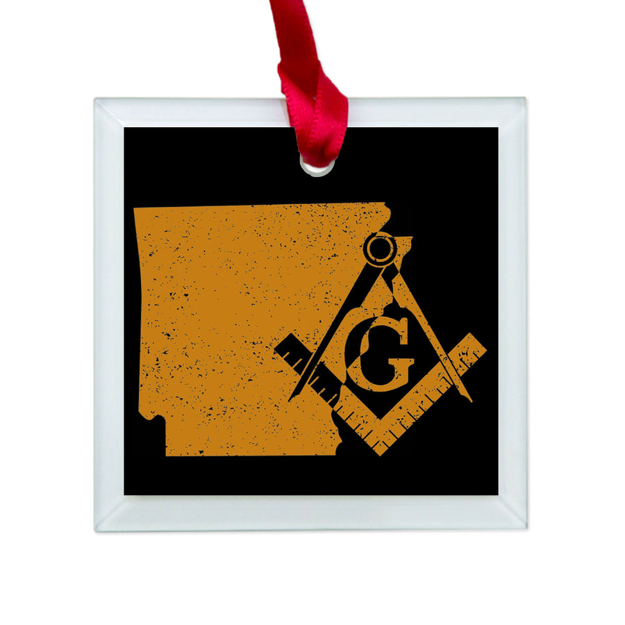 Arkansas square & compass freemason symbol state map - Glass Square Ornament