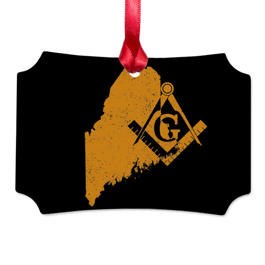 Maine square & compass freemason symbol state map - Scalloped Aluminum Ornament