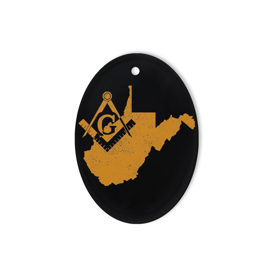 West Virginia square & compass freemason symbol state map - Oval Ceramic Ornament (2 sided)