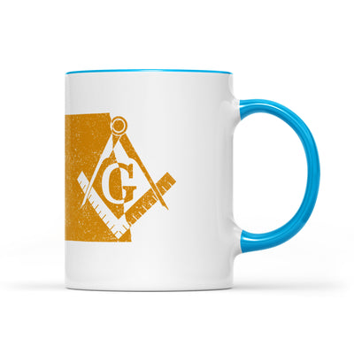 North Dakota square & compass freemason symbol state map - Accent Mug