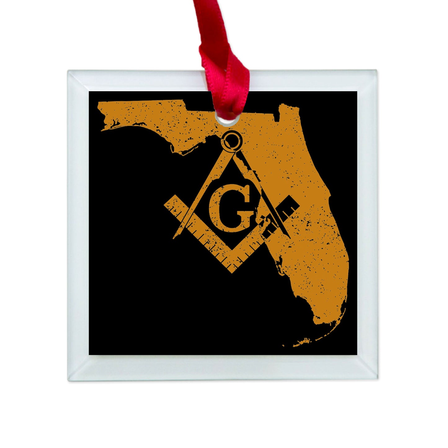 Florida square & compass freemason symbol state map - Glass Square Ornament