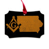 Iowa square & compass freemason symbol state map - Scalloped Wooden Maple Ornament
