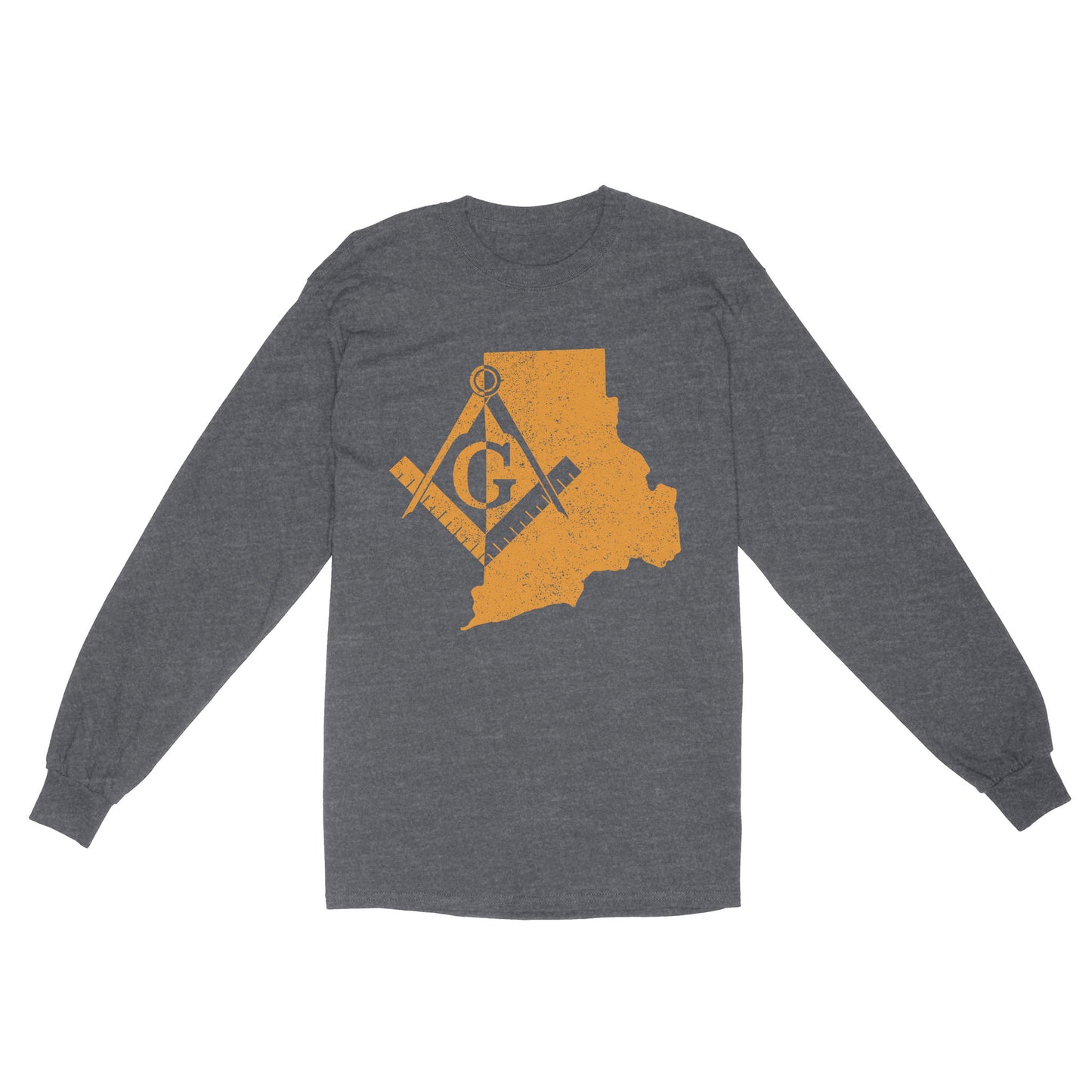 Rhode Freemason State Map Square & Compass Symbol - Long Sleeve