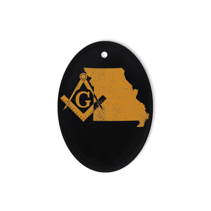 Missouri square & compass freemason symbol state map - Oval Ceramic Ornament