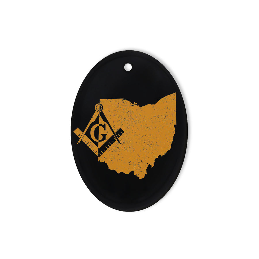 Ohio square & compass freemason symbol state map - Oval Ceramic Ornament