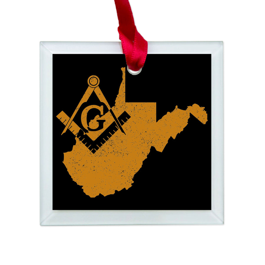 West Virginia square & compass freemason symbol state map - Glass Square Ornament