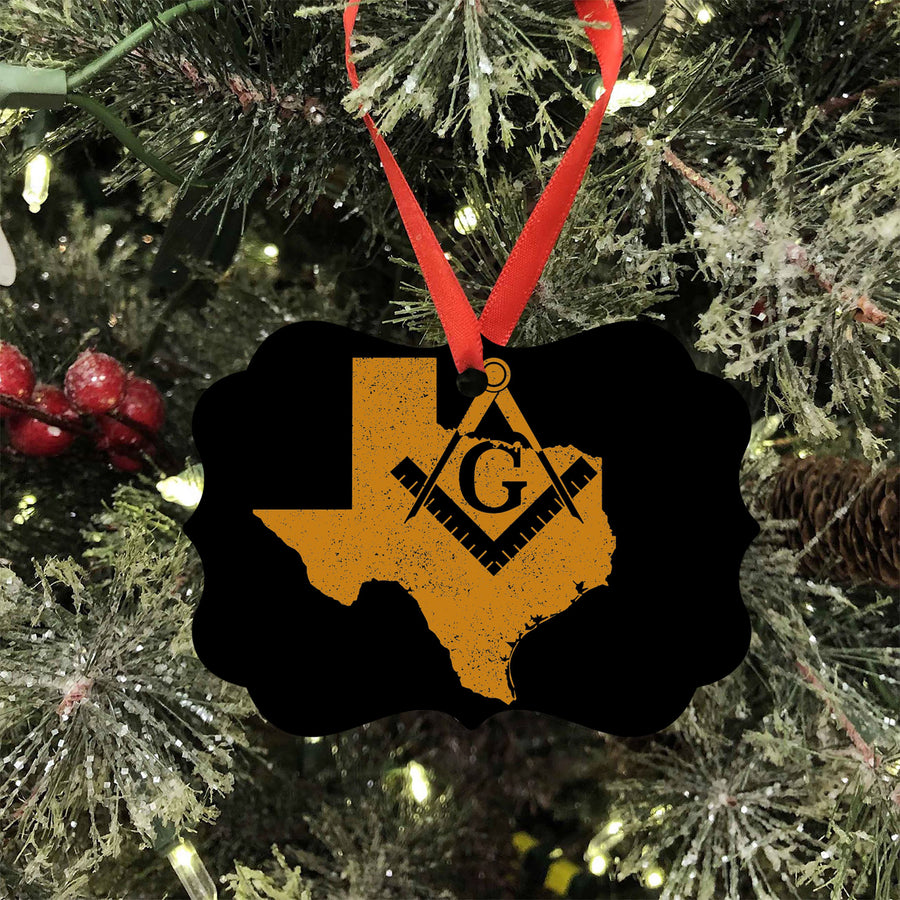 Texas square & compass freemason symbol state map - Medallion Aluminum Ornament