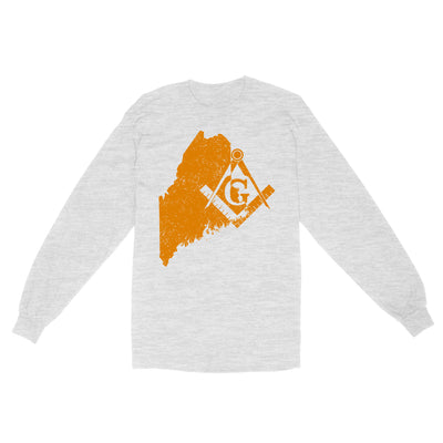 Maine Freemason State Map Square & Compass Symbol - Long Sleeve