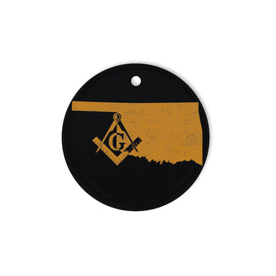 Oklahoma square & compass freemason symbol state map - Circle Ceramic Ornament (2 sided)