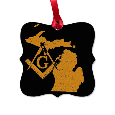 Michigan square & compass freemason symbol state map - Square Aluminum Ornament