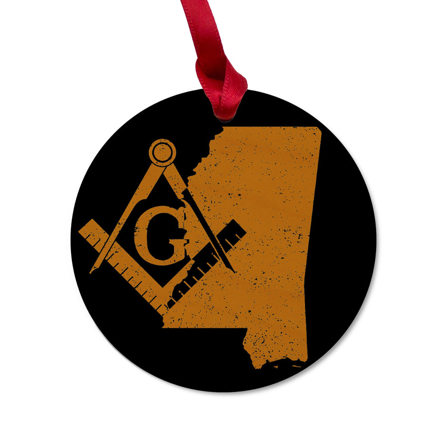 Mississippi square & compass freemason symbol state map - Round Wooden Maple Ornament