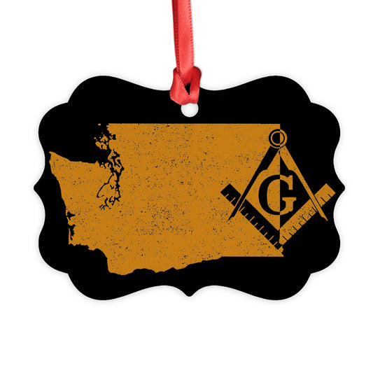 Washington square & compass freemason symbol state map - Medallion Aluminum Ornament