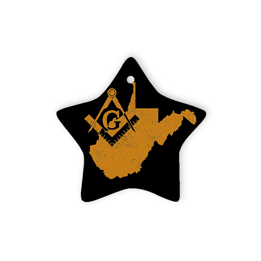 West Virginia square & compass freemason symbol state map - Star Ceramic Ornament (2 sided)
