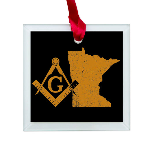 Minnesota square & compass freemason symbol state map - Glass Square Ornament