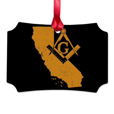 California square & compass freemason symbol state map - Scalloped Aluminum Ornament