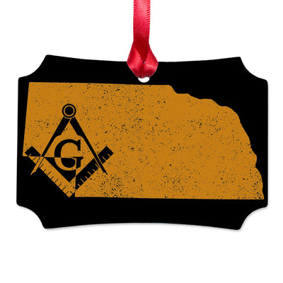 Nebraska square & compass freemason symbol state map - Scalloped Aluminum Ornament