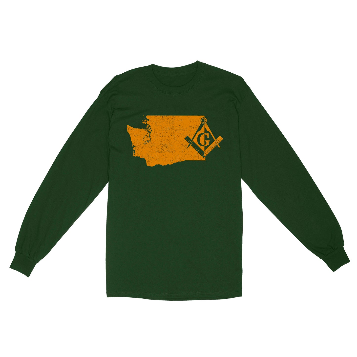 Washington Freemason State Map Square & Compass Symbol - Long Sleeve