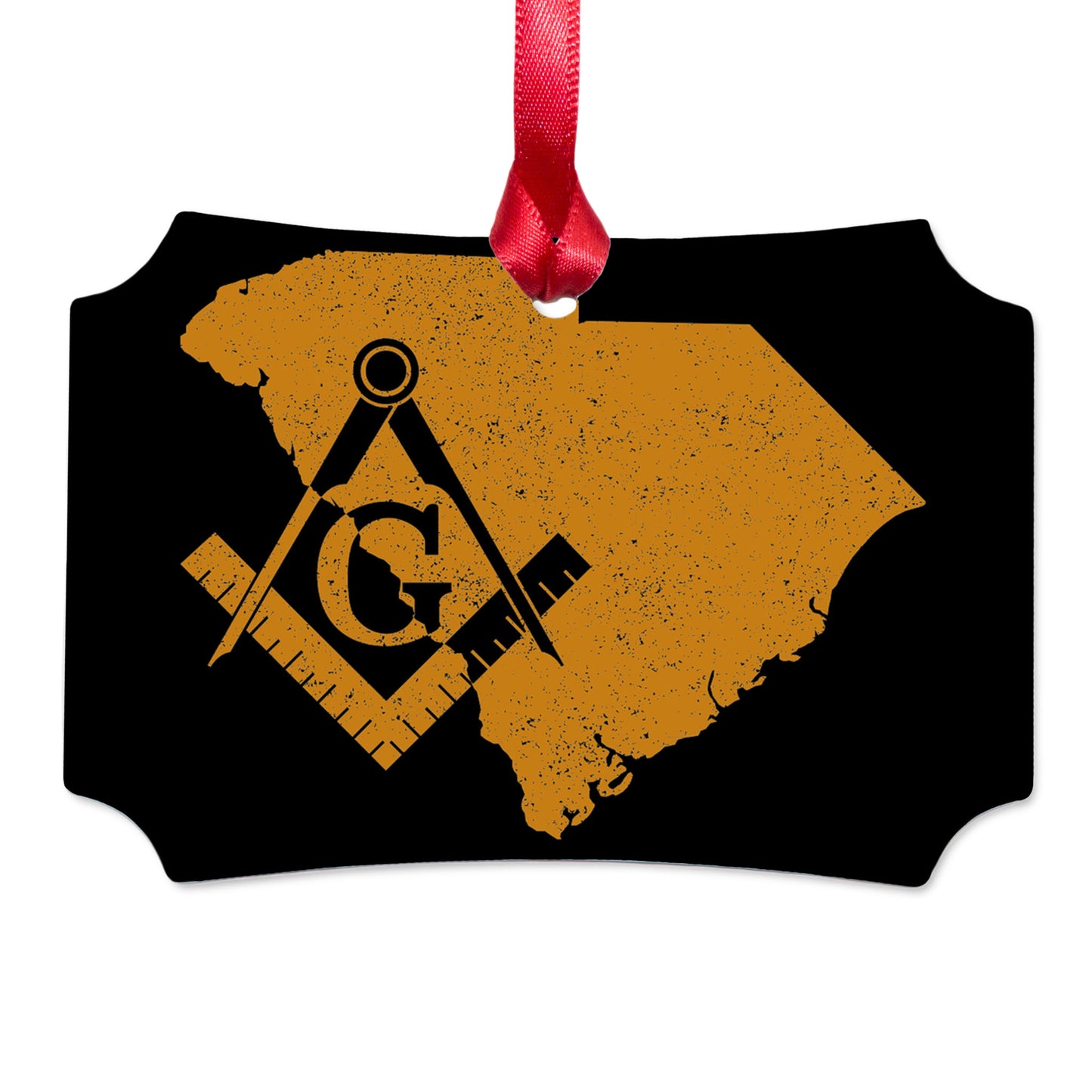 South Carolina square & compass freemason symbol state map - Scalloped Aluminum Ornament