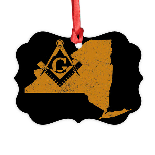 New York square & compass freemason symbol state map - Medallion Aluminum Ornament