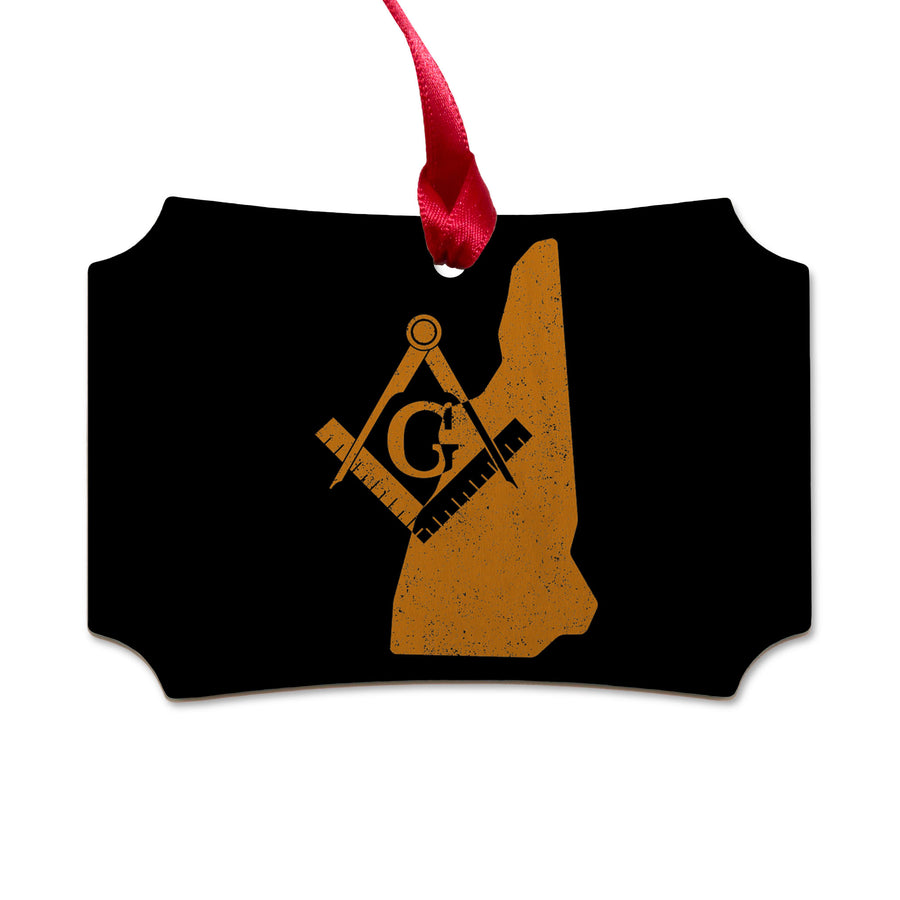 New Hampshire square & compass freemason symbol state map - Scalloped Wooden Maple Ornament