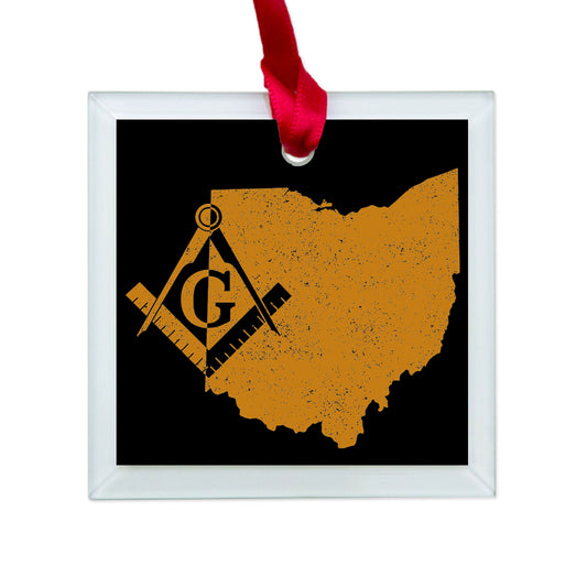 Ohio square & compass freemason symbol state map - Glass Square Ornament