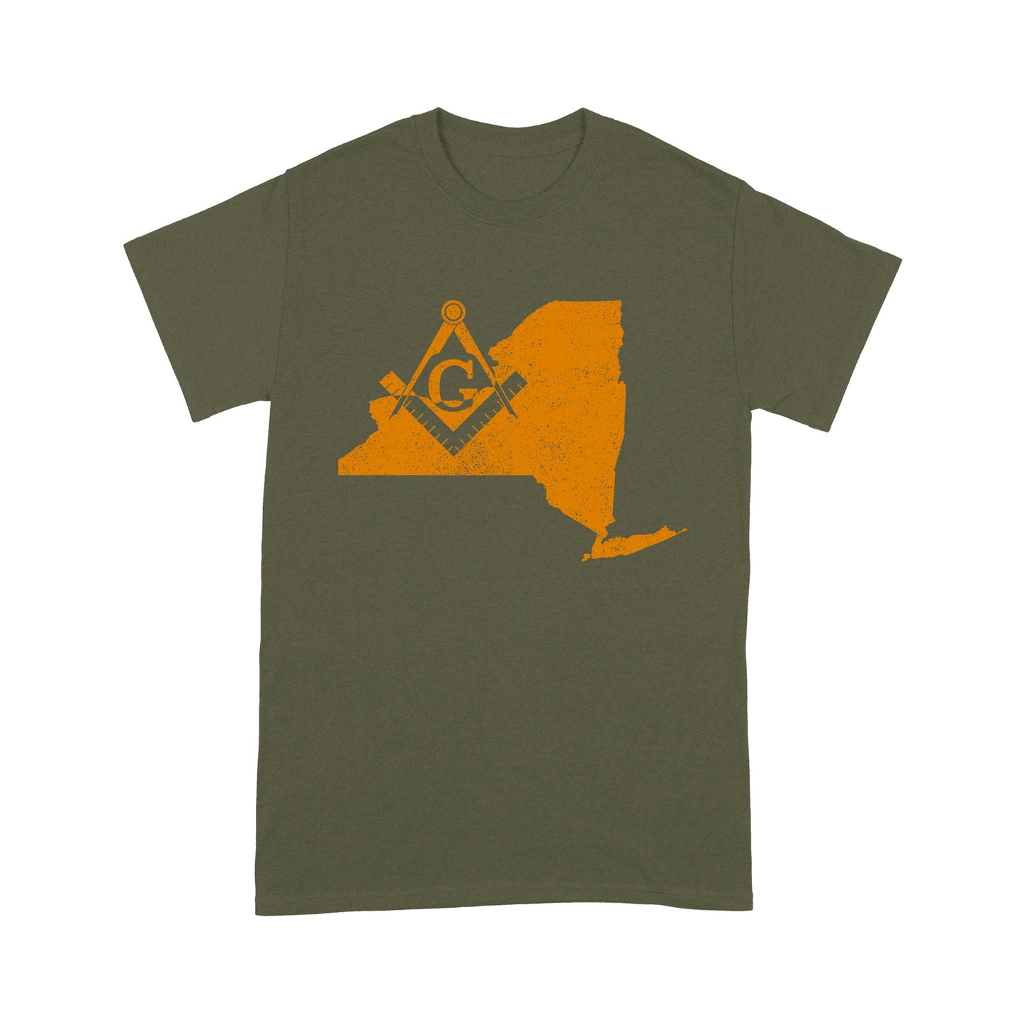 New York Freemason State Map Square & Compass Symbol - T Shirt